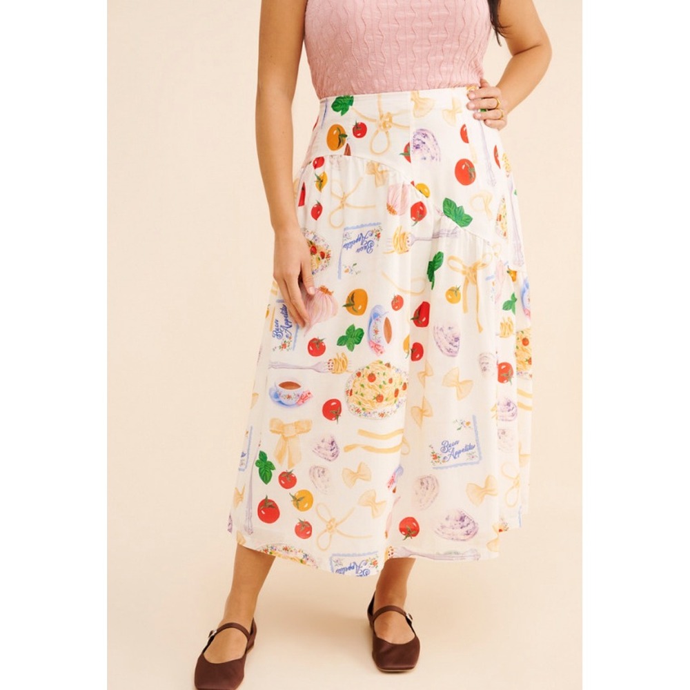 Lisa Says Gah Maeve Buon Appetito Midi Skirt, Ivory,XL (New) - Picture 2 of 14